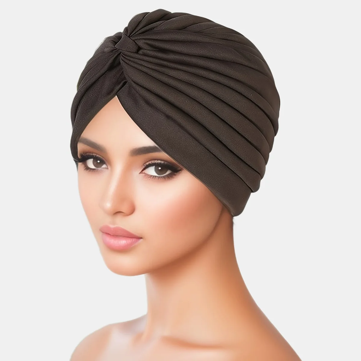 

High Elastic Muslim Bandanas Indian Hats Women Turban Solid Color Headband Polyester Headbands Girls Head Scarf Hair Accessories