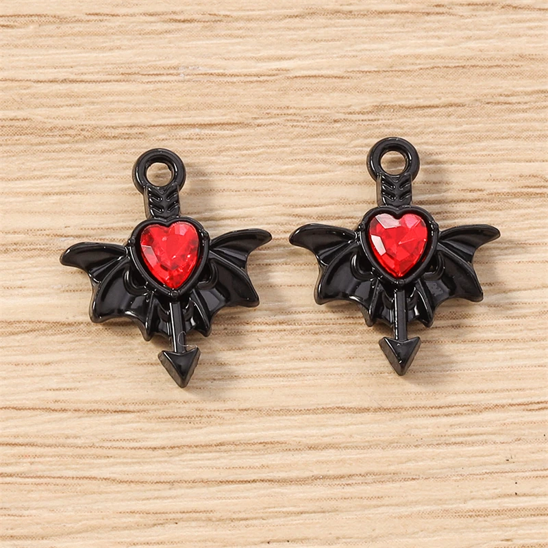 5 Stück 15 x 17 mm niedliche Kristall-Metall-Herz-Flügel-Charms-Anhänger für die Herstellung von Halsketten, Ohrringen, Armbändern, DIY-Handwerk, Schmuckzubehör – Detail 13