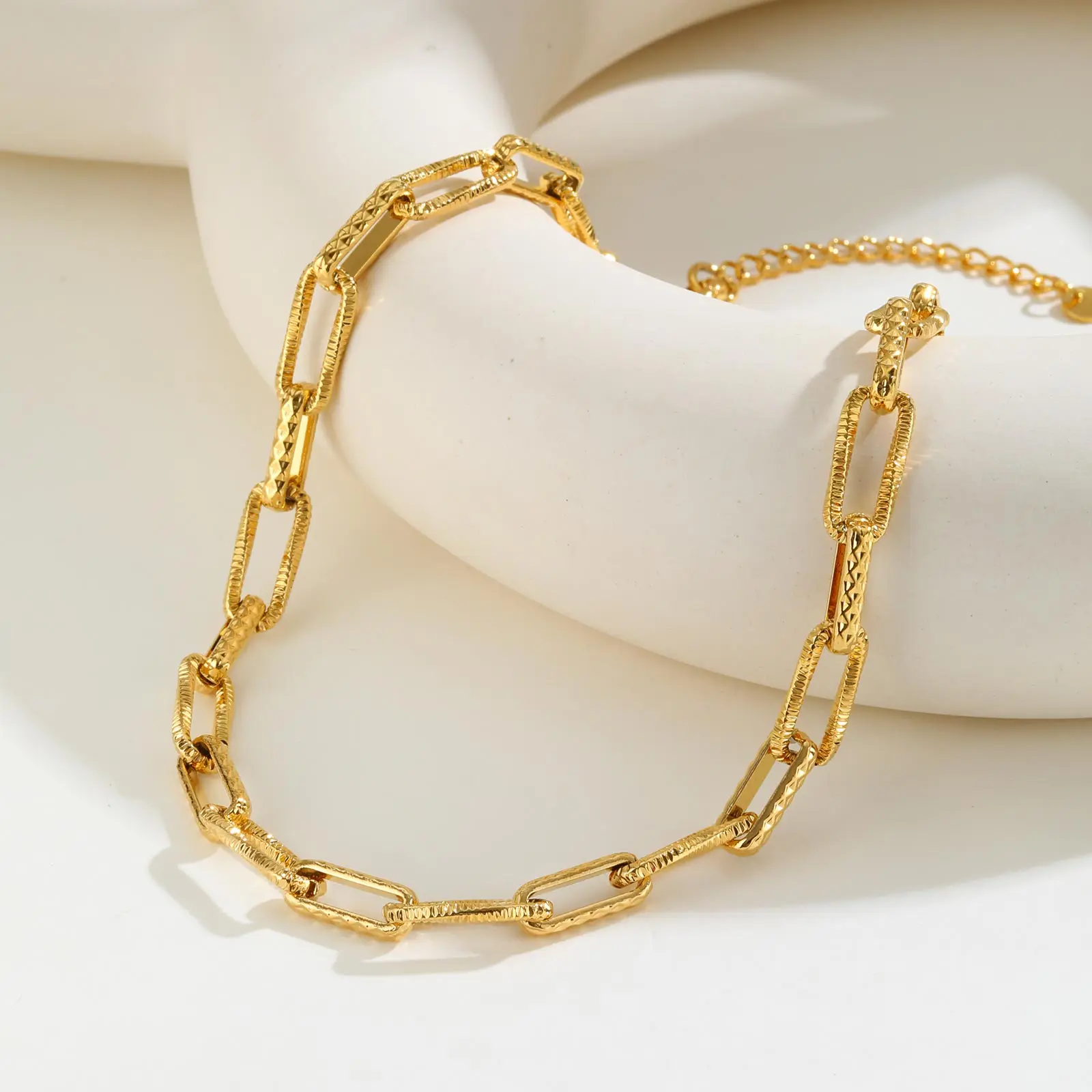 Little Luxury Paperclip Chunky Chain Necklace Bracelet Set Gold Plated Fashion Waterproof Stainless Steel Jewelry Set for Women