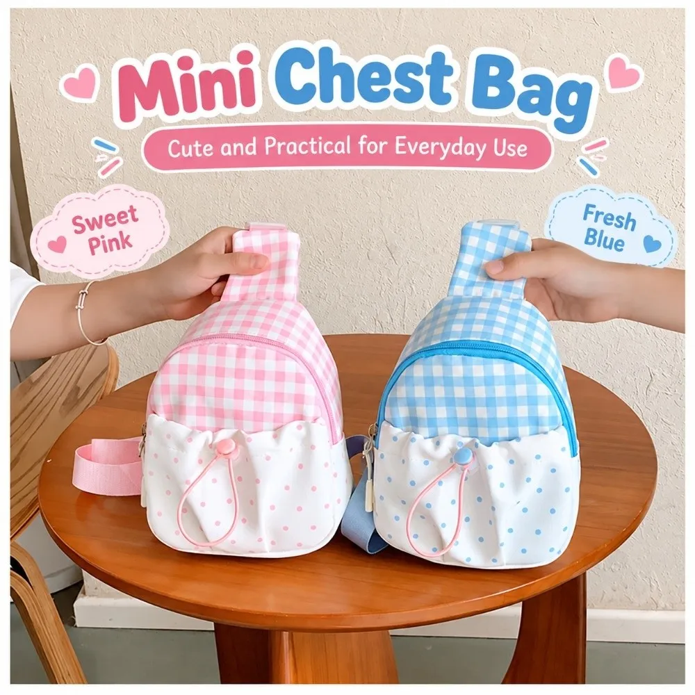 New Gingham Kids Chest Bag Polka Dot Lightweight Crossbody Bag Adjustable Strap Sling Bag Outdoor Travel