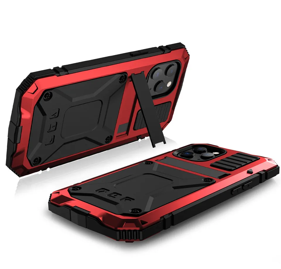Full-Body Rugged Armor Shockproof Protective Case for iPhone 14 Plus 13 12 Pro Max 15 15pro Kickstand Aluminum Metal Glass Cover