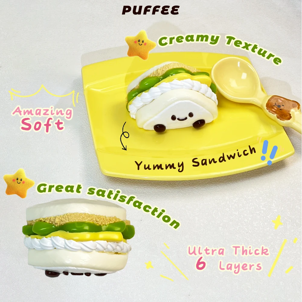 Sandwich-Squishy-Spielzeug aus lebensmittelechtem Silikon, handgefertigtes Taba-Squishy, cremiges, weiches, langsam zurückfederndes Quetschspielzeug, Chili-Dopamin