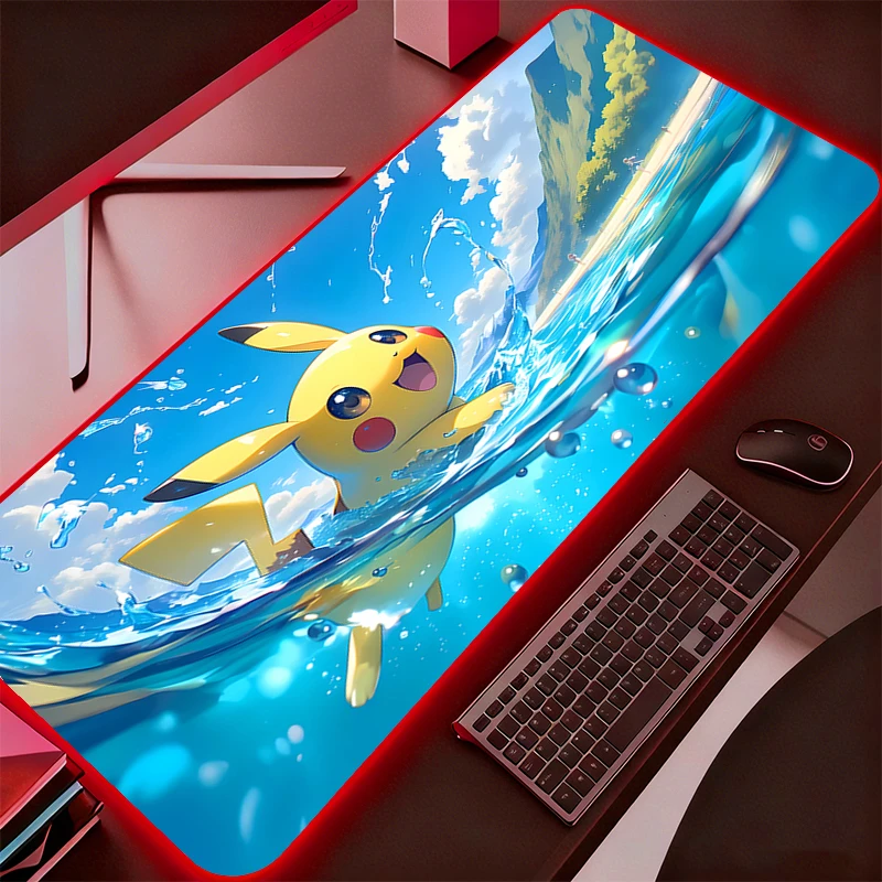 LED Mouse Pad Anime Pokemon Pikachu Anime New Gaming Accessories RGB Mousepad Gamer PC Computer Keyboard Desk Mat Backlight