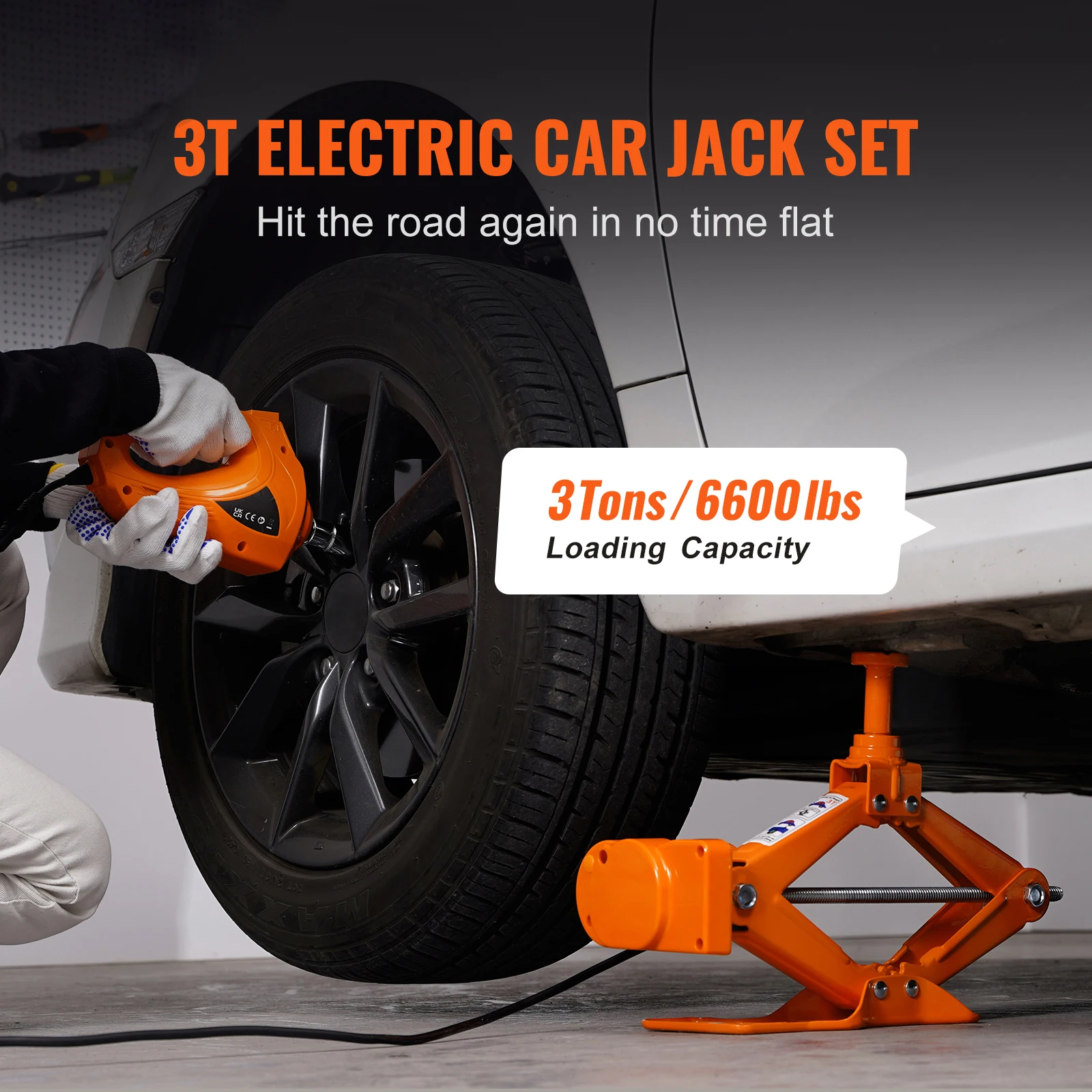 SucceBuy 3T Electric Car Jack Scissor Jack with Electric Impact Wrench 12V Car Jack with Double Saddle for SUV Truck Tire Change