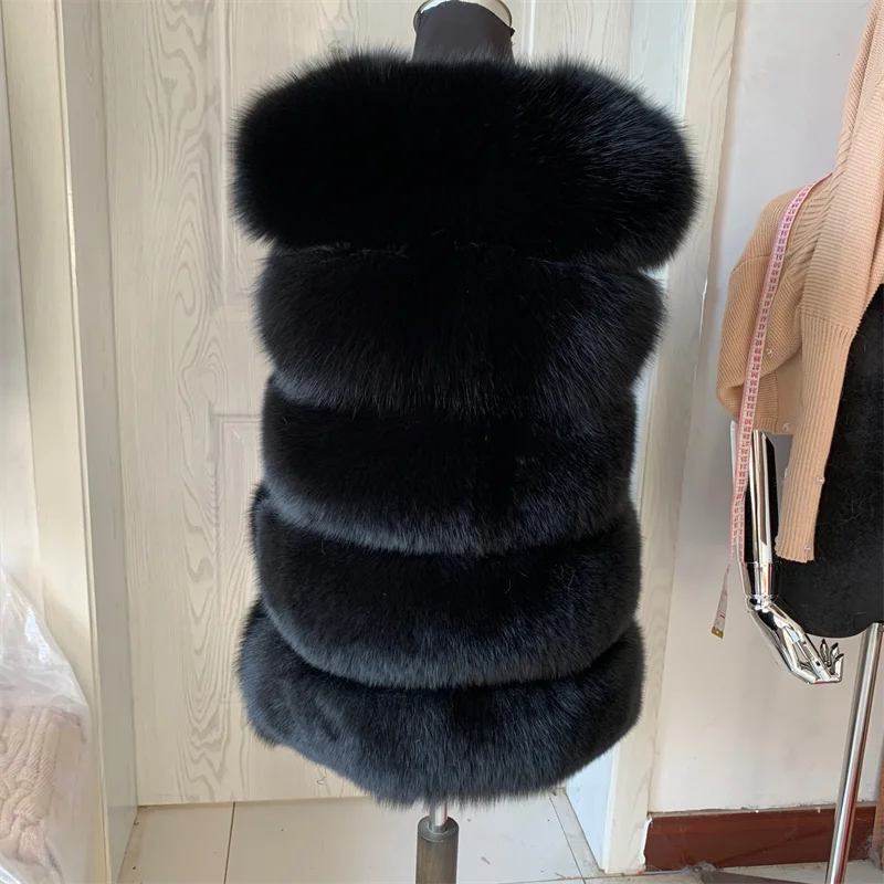 Women\'s fashion new real fur vest Spring and Autumn raccoon fur vest 5 rows of large fur high-quality real fox fur vest jackets