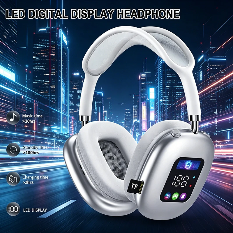 

Умные Bluetooth-наушники с экраном, 40-мм HiFi стерео-наушники с функцией шумоподавления, беспроводная гарнитура с поддержкой TF-карт и длительным временем автономной работы