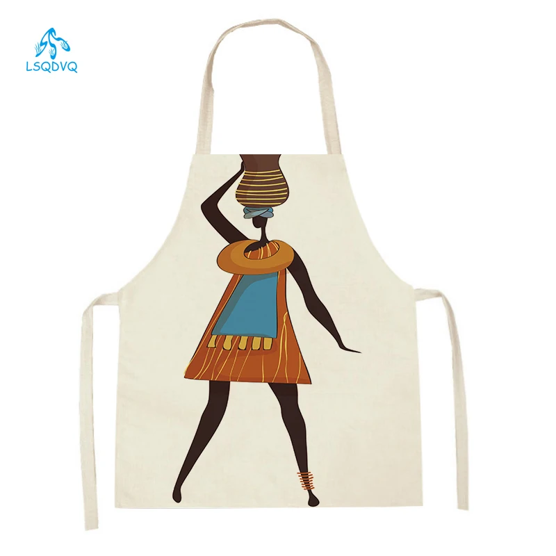 Personality African Woman Pattern Kitchen Aprons House Cleaning Baking Accessories Retro African Style Cooking Apron Delantal