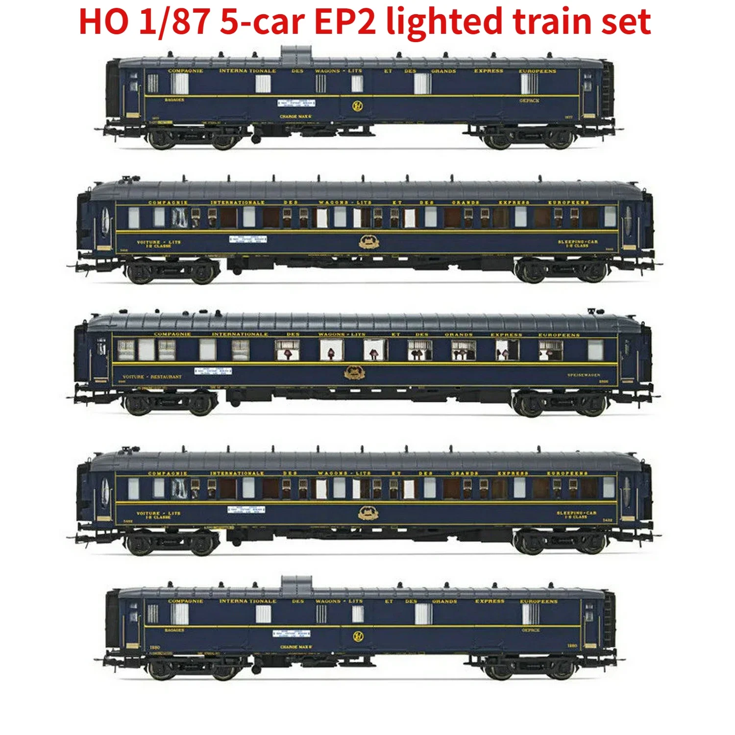 RIVAROSSI HO 1/87 modelo de tren HR4384 Orient Express coche de pasajeros con luces conjunto de cinco secciones coche ferroviario modelo de tren juguete para regalo