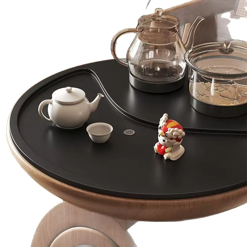 Small apartment movable tea table kettle integrated medium and ancient style designer solid wood balcony living room home