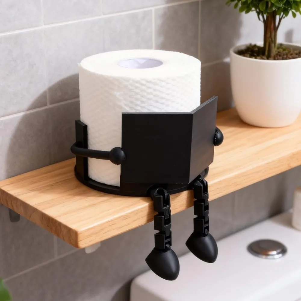 New 3D Printed Toilet Paper Holder Black White Table Stand Vertical Tissue Holder Reading Buddy PP Roll Towel Stand Bathroom Use
