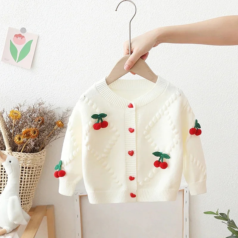 

Winter Autumn Cardigan Christmas Gift Cotton Children's Clot Girls Sweater Wool Coat Kids Tops Knitting 2025 Cherry Thicken Warm