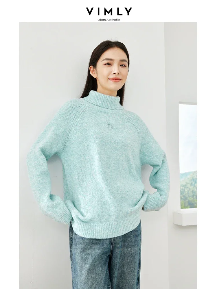 Vimly Blue Casual Straight Turtleneck Women\'s Sweater 2023 Winter New Thick Warm Knitted Pullovers Female Jumpers Knitwear 16518