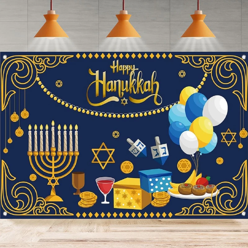 Photography Backdrop For Happy Hanukkah Chanukah Banner Jewish Holiday Menorah Star Decor And Supplies For Home Party Poster