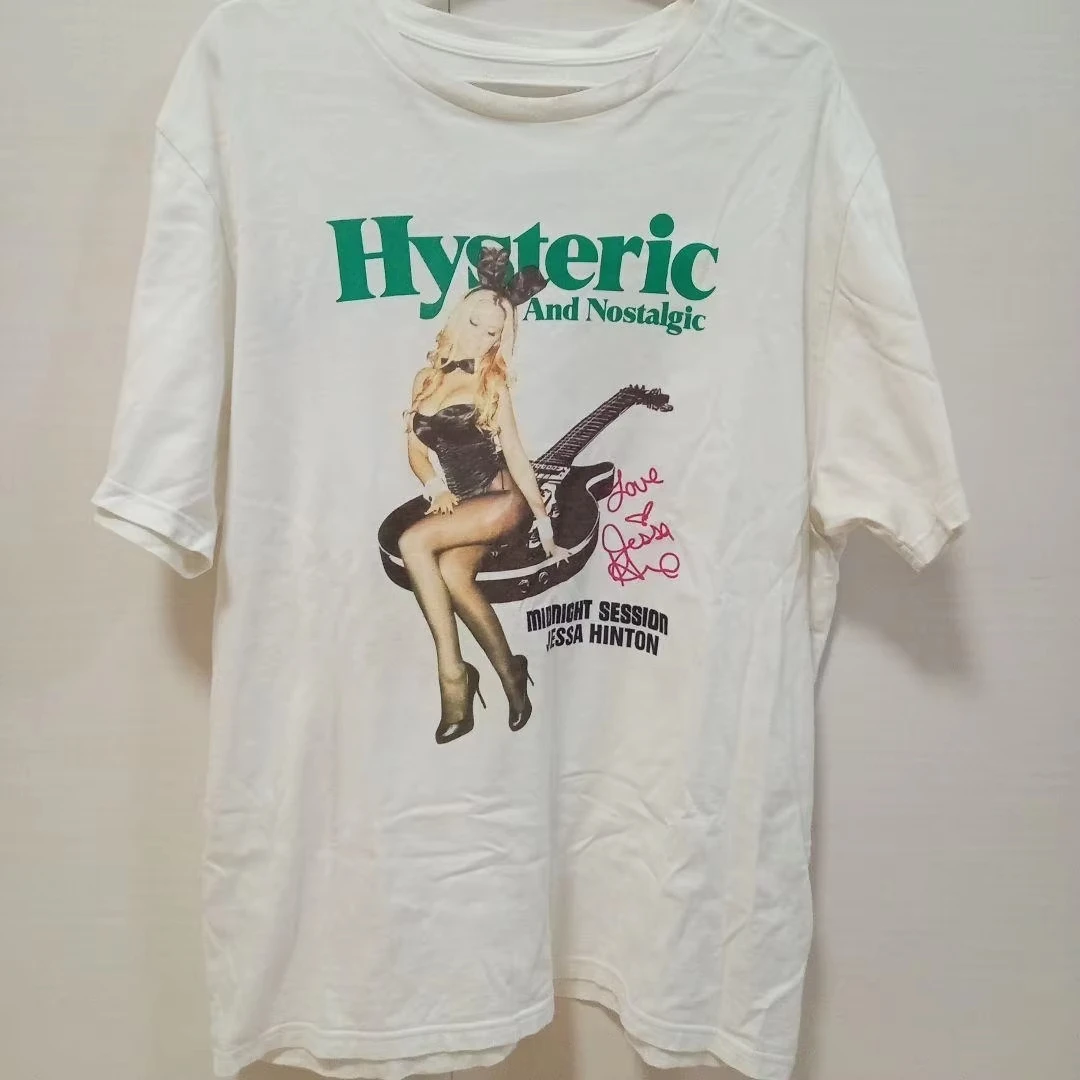 Hysteric Glamour 90s Retro Style Charcoal Reprint T Shirt for Men Women Graphic Short Sleeve Shirt Unisex Men Women Summer 2