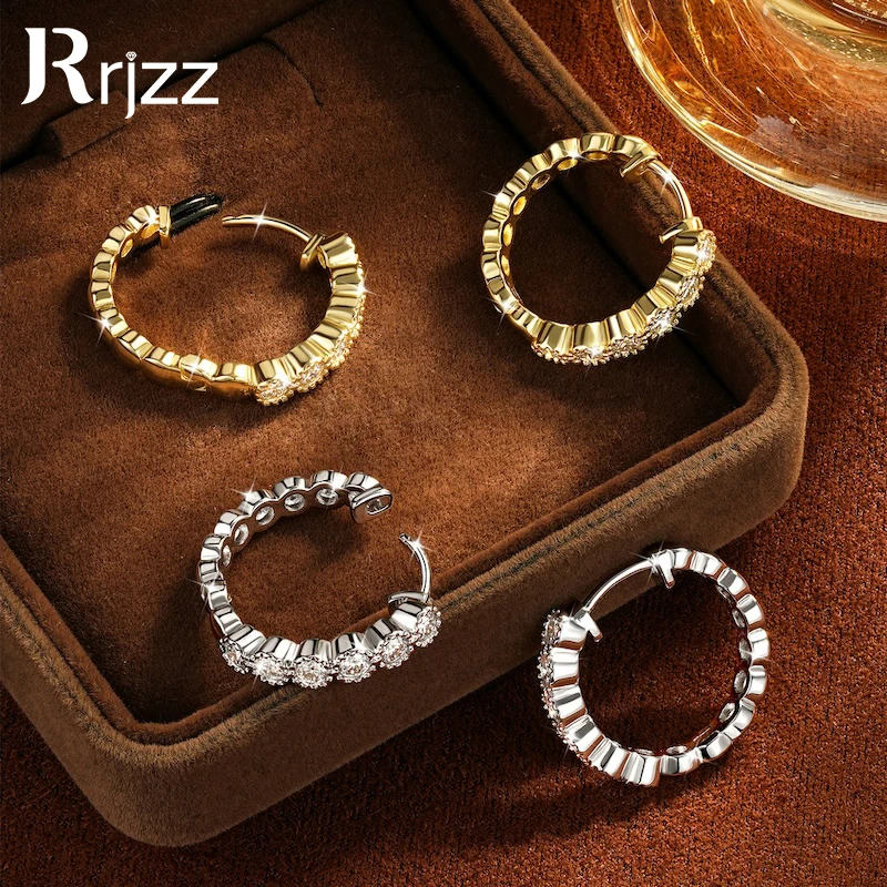 Серьги-кольца Rrjzz Eternal Fashion с муассанитом 2,5 мм, цвет D, для помолвки, изысканные серьги-хагги для женщин, ювелирные изделия GRA, подарки