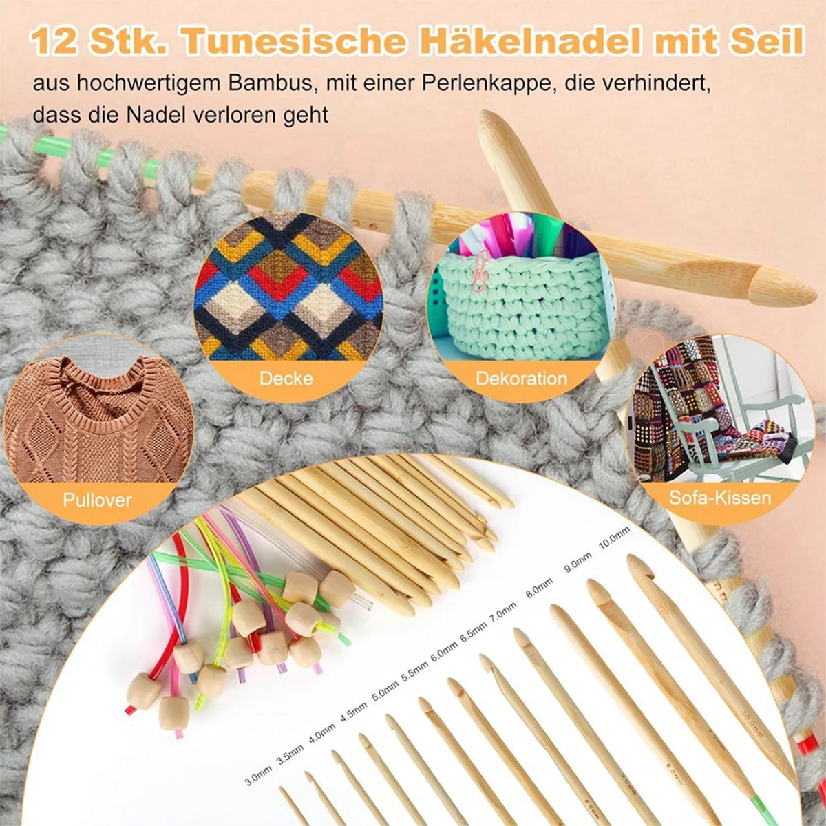 ergonomic crochet hook set 23 Pcs Tunisian Crochet Hooks Set 11Pcs Aluminum Long Crochet Hooks 2.0-8.0 mm and 12 Pcs Bamboo Tuni