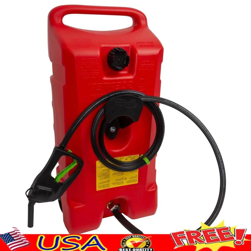 14 Gallon Gas Fuel Container Caddy with Siphon Pump Red Rolling Gas Can