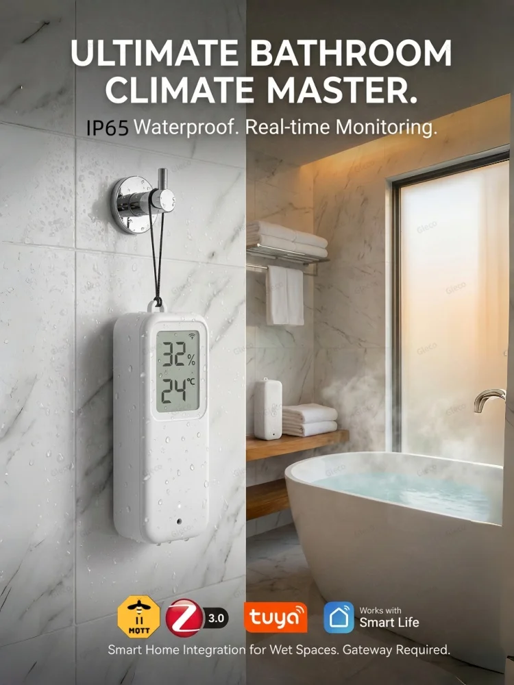 Zigbee 3.0 Temperatur- und Feuchtigkeitssensor, IP65 Wasserdicht, Tuya Smart Life Innen-/Außen-Smart-Home-Sensor, Zigbee-Gateway Erforderlich
