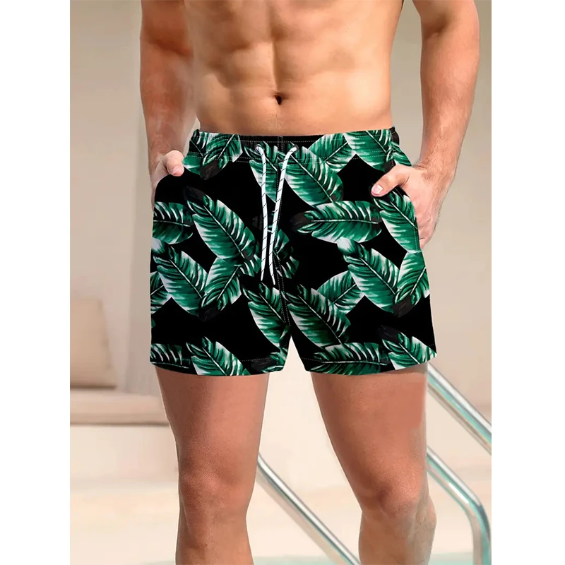 

3D Print Flower Pattern Beach Shorts For Men Summer Casual Palm Tree Pattern Short Pants Men's Quick Dry Surf Board Shorts