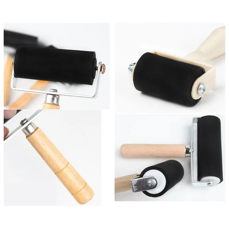 3 Pack Rubber-Roller Brayer Rollers 1.4/2.4/4 Inch Art Craft Roller For Printmaking,Ink,Wallpapers Stamping Gluing Tools