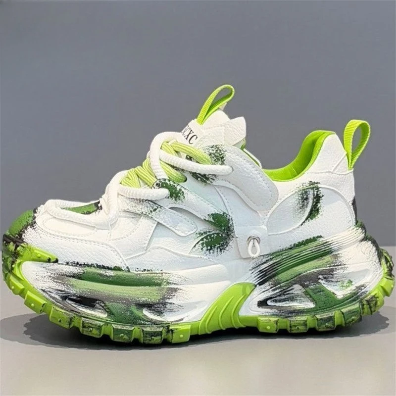 Men Summer Distressed Washed Chunky Dad Shoes Soft Rebound Height Increasing Sport Casual Sneakers