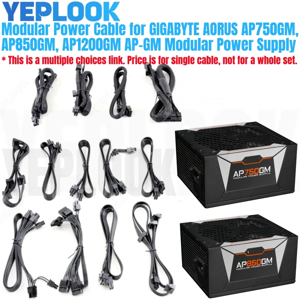 

Modular Power Cable for GIGABYTE AORUS P750W, P850W, P1200W AP-GM Powers, 6+2 PCI-E, 4+4 CPU, 24 PIN ATX, PERIPHERAL Molex, SATA
