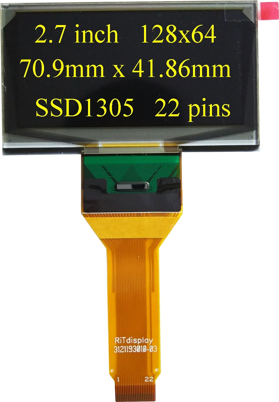 2.7-Inch Ssd1305 Yellow Light 22pin Feet OLED Display Ritdisplay3121193010-03 in Stock