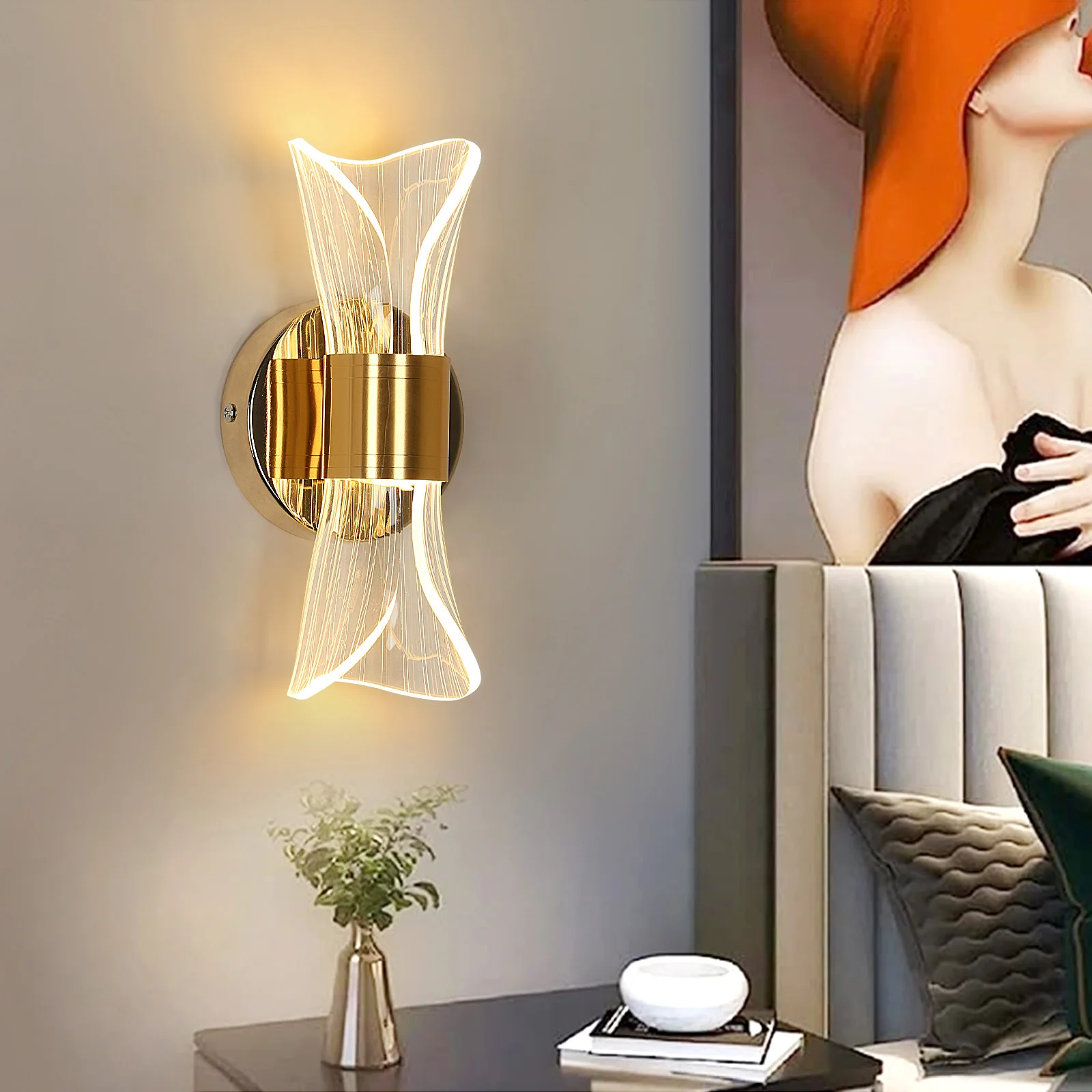 LED Innen-Wandleuchte, 12W Dimmbare Moderne Wandlampe Gold, Acryl Innen-Wandbeleuchtung für Schlafzimmer, Flur, Veranda – Detail 10