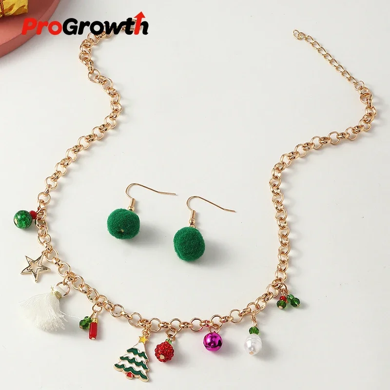 Cartoon Christmas Tree Necklace Fashion Jewelry Set Earring Snowflake Lovely Alloy Jewelry Trendy Festival Ornament