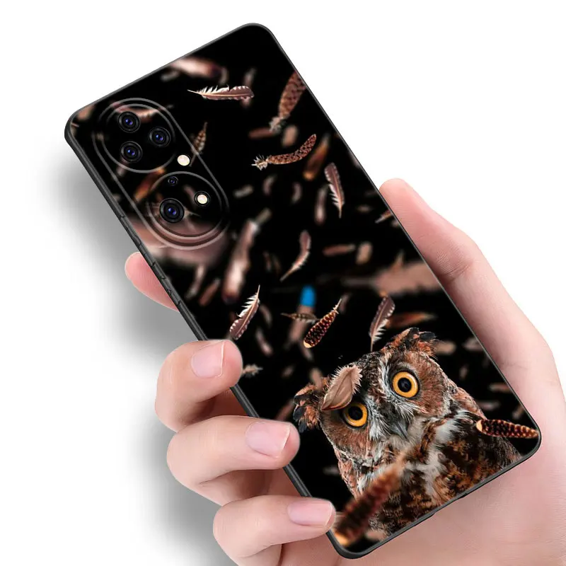 Animal Owl Cute Black Phone Case For Huawei P20 P30 P40 Lite P60 Art Pura 70 Ultra P50 Pro P50E P Smart 2018 2019 2020 2021 image 4