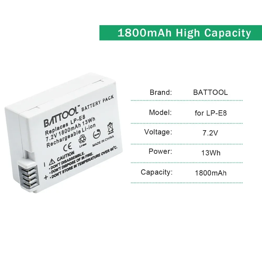 7.4V 1500mAh LP-E8 LP E8 LPE8 DSLR Li-ion Camera Battery For Canon EOS 600D 650D 550D 700D T4i T5i Rebel T2i Battery