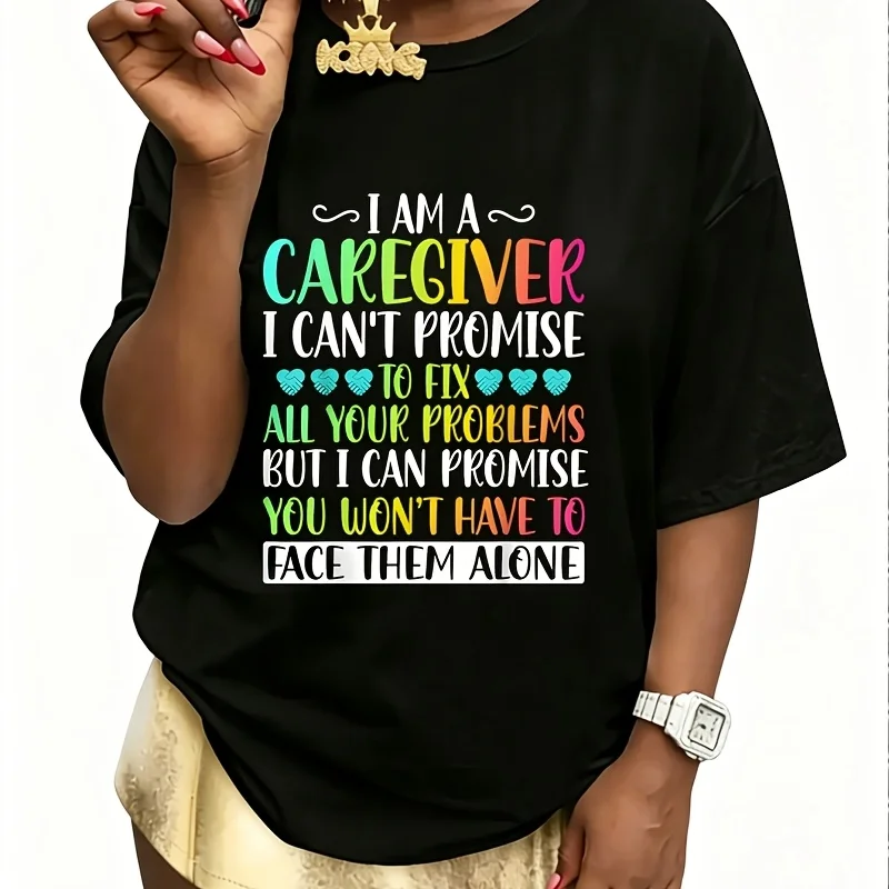I'M a Caregiver I Can'T Promise Women's 100% Cotton T-Shirt Short Sleeve Top Casual Round Neck Fun Print Tee S-5Xl