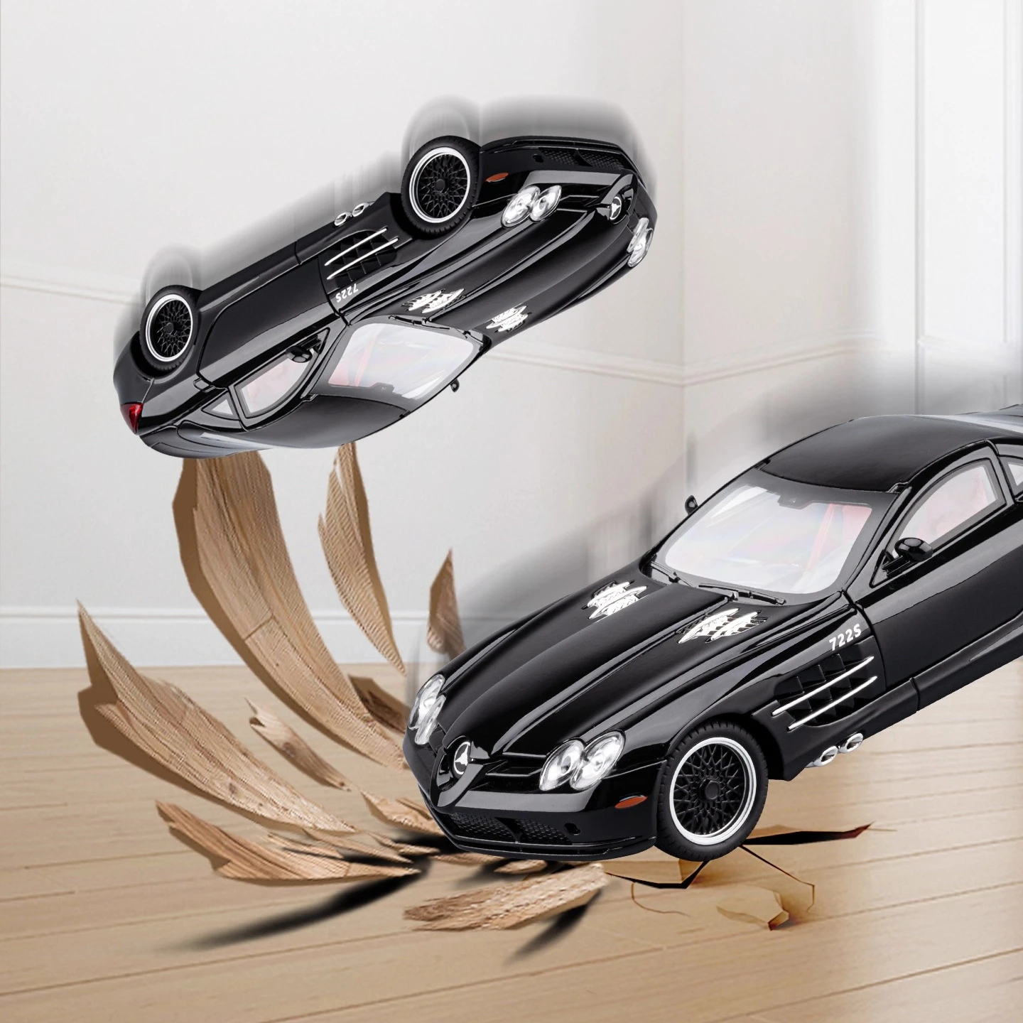 1:24 SLR 722S おもちゃのスポーツカーモデル金属ダイキャストサウンドライトプルバックドアオープン車両モデル装飾品ギフト