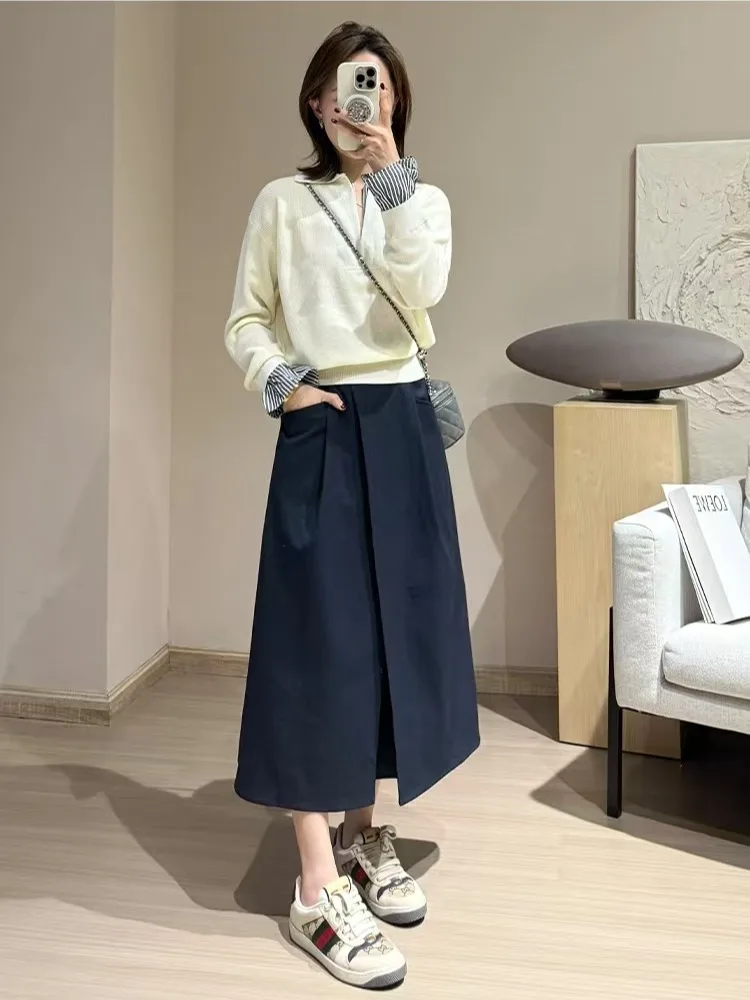 

Японская рабочая одежда, юбка, женская летняя юбка 2023, весна/лето, европейский элитный дизайн, модная юбка трапециевидной формы нестандартной формы