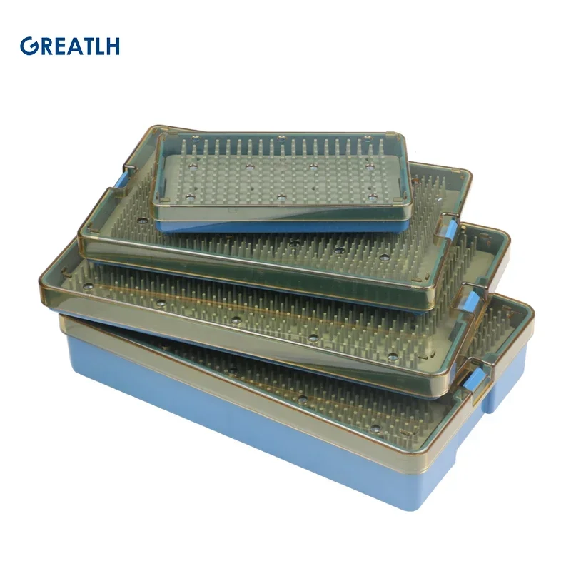 GREATLH Silicone Disinfection Case Box with Pad Sterilization Tray Case Box for Surgical Instrument Autoclave