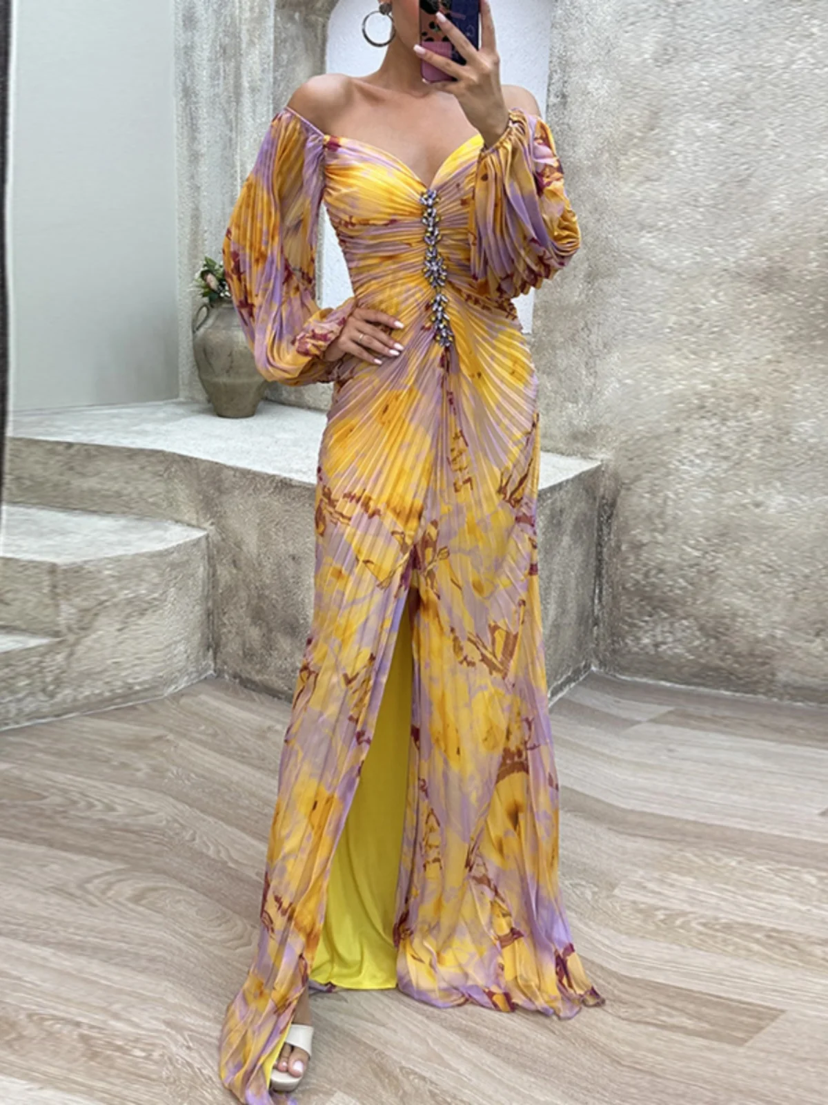 

Новое весенне-летнее платье-макси с V-образным вырезом, облегающее, с разрезом, с эффектом утягивания талии, длиной в пол