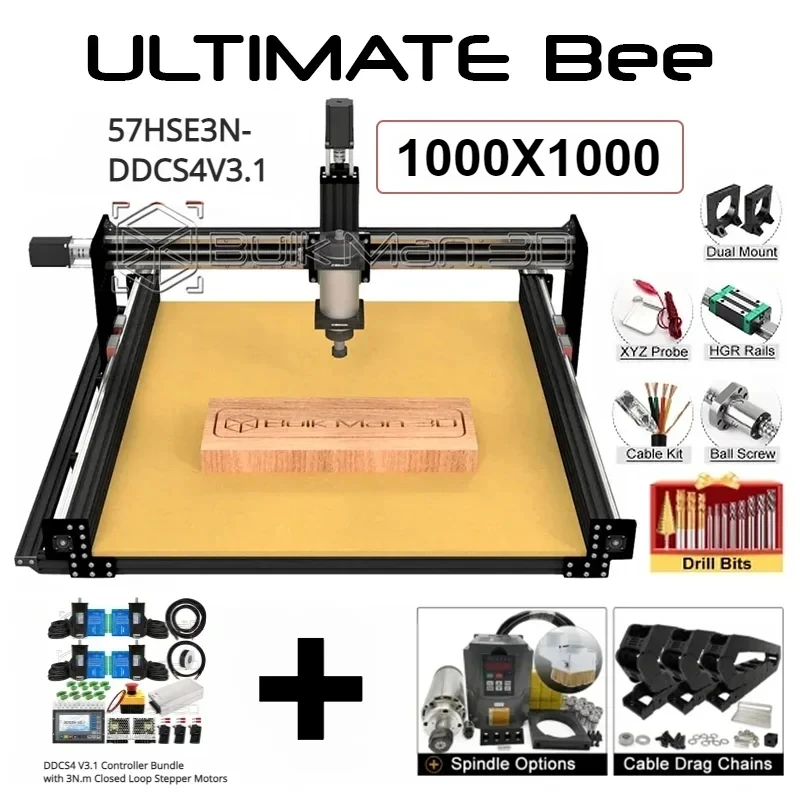 

20%OFF BulkMan 3D Black 1000x1000 ULTIMATE Bee CNC Machine Full Kit with DDCS4V3.1-57HSE3N-3N.m Stepper Motors CNC Wood Router