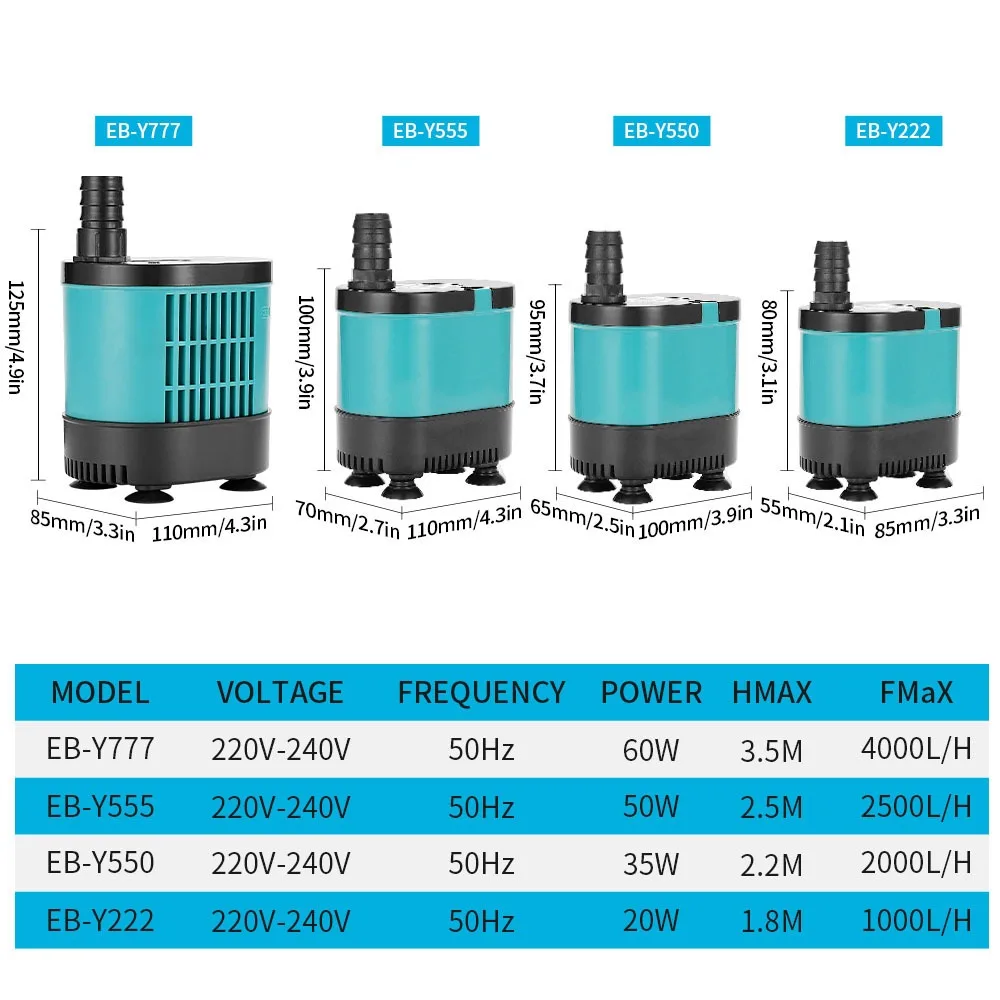 فائقة الهدوء غاطسة تداول حوض السمك مضخة مياه أسفل شفط خزان الأسماك 220-240 فولت مضخة صغيرة صامت تصفية مضخات المياه
