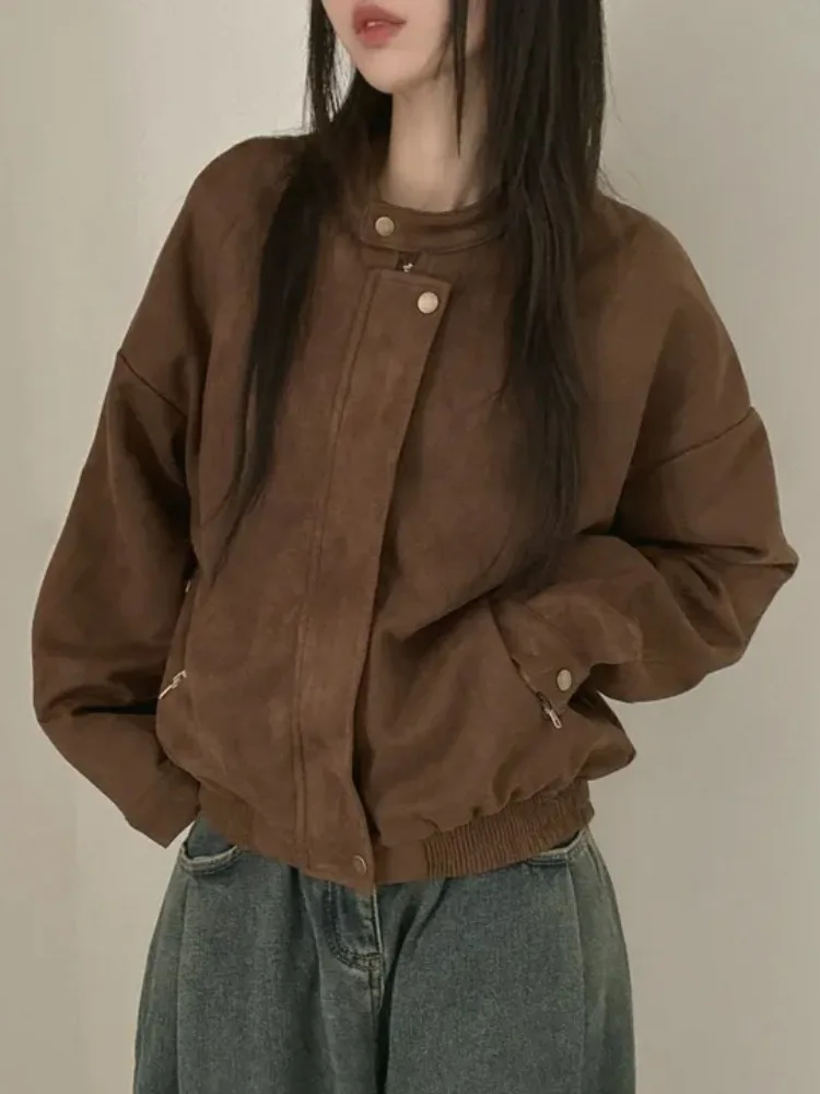 

Casual ort Stand Collar Jaet Women's Outerwear irt Trendy Autumn Winter Faion Comfy Leisure Coat Fem's Top