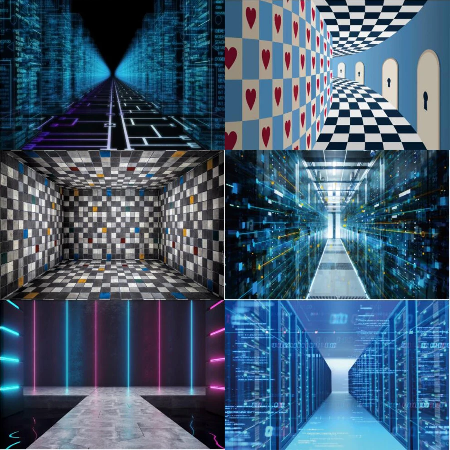 Photography Backdrops Black And White Square Unique 3D Pattern Corridor Time Tunnel Baby Photo Backgrounds Banners Photo Studio