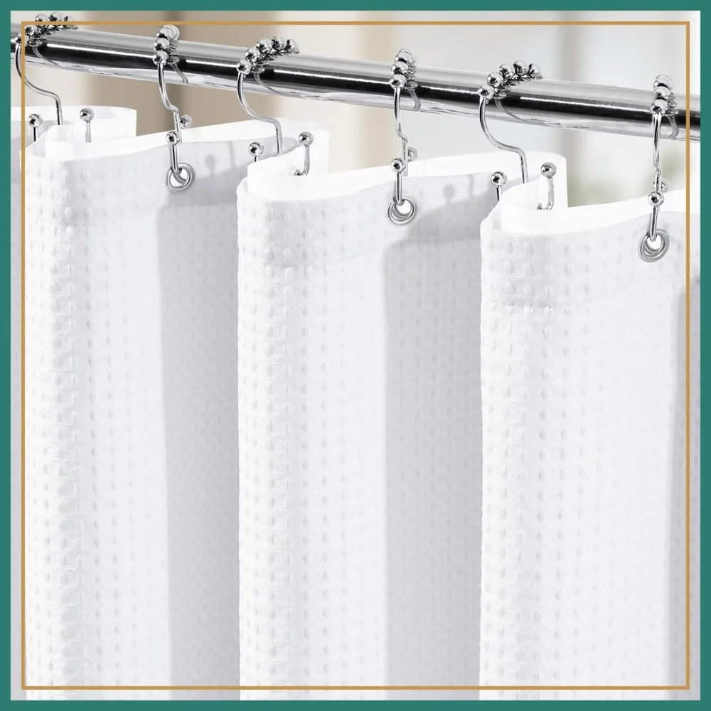 

3 in 1 Waffle Shower Curtain Set with 12 Double Sided Hooks, 258GSM Weighted Cloth, 72x72 Inches, White