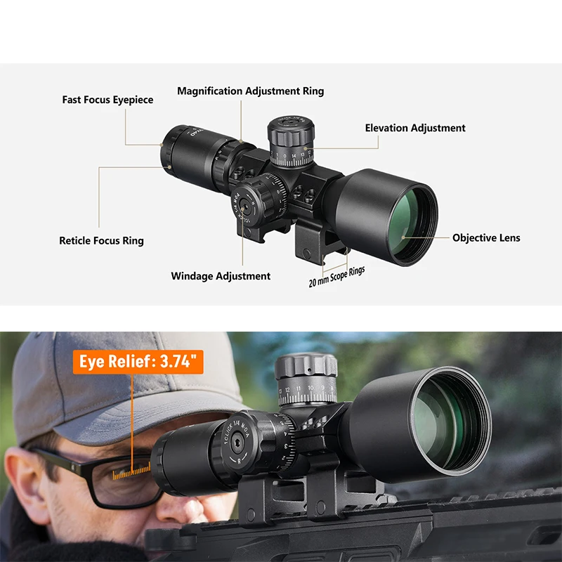 

Midten 3-9x40 Compact Rifle Scope Mil-Dot Reticle Optics Sight 1 inch Tube SFP Riflescope with 20mm Scope Rings for Picatinny