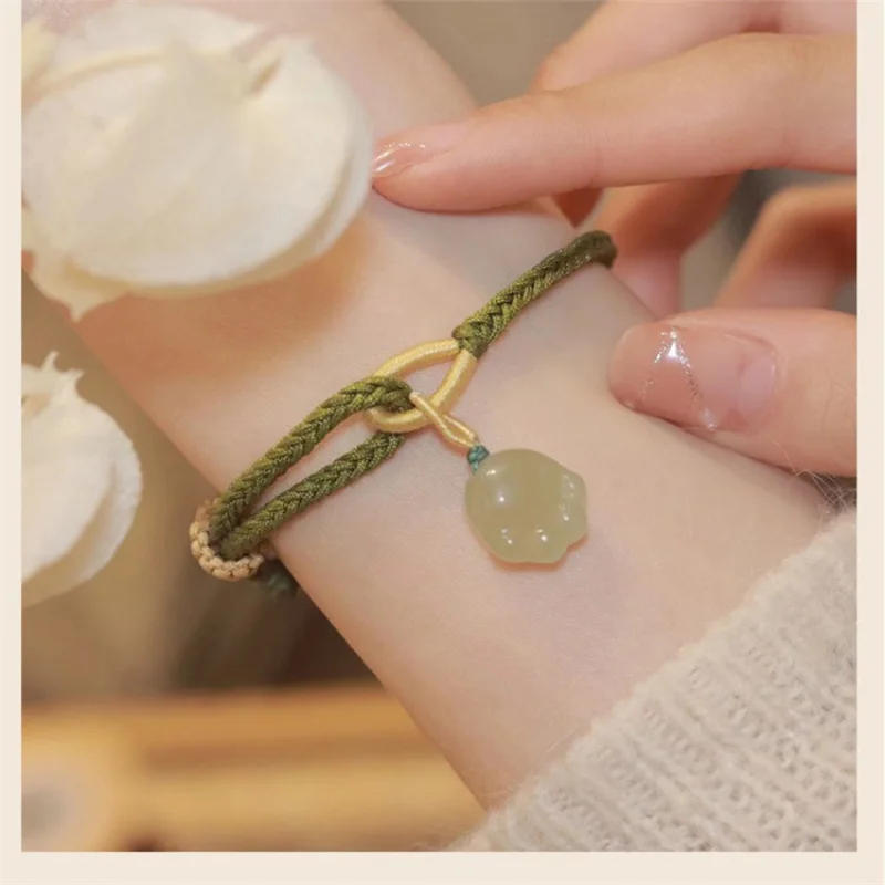 

Direct Supply Cat Mei Mei Natural Hetian Jade Lucky Cat's Paw Pendant Woven Hand Strap Cute Girl Hand Rope