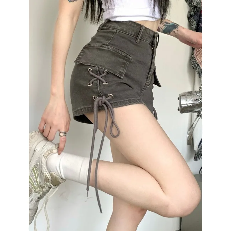 

Spicy Girl Drawstring Design Cowboy Shorts Women's Summer Pure Want to Look Thin A-line Pants Versatile Casual Hot Pants Ins