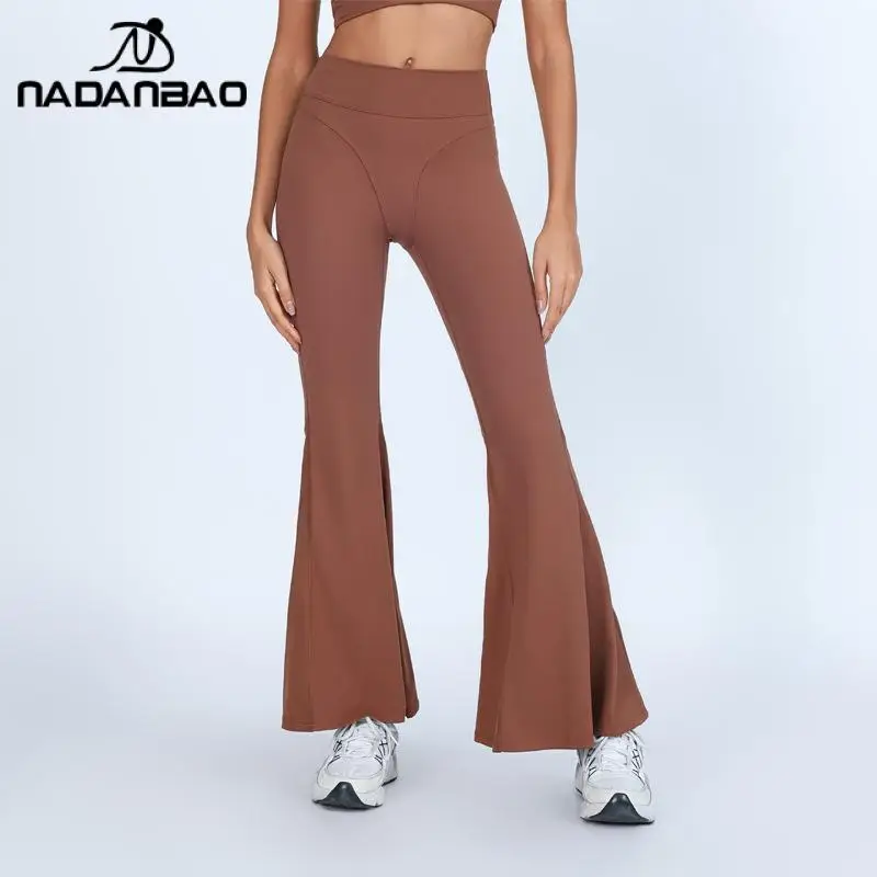 

Женские расклешенные брюки для йоги Nadanbao Spring Brown Black: высокоэластичные, быстросохнущие, с высокой талией, моделирующие фигуру, спортивная одежда
