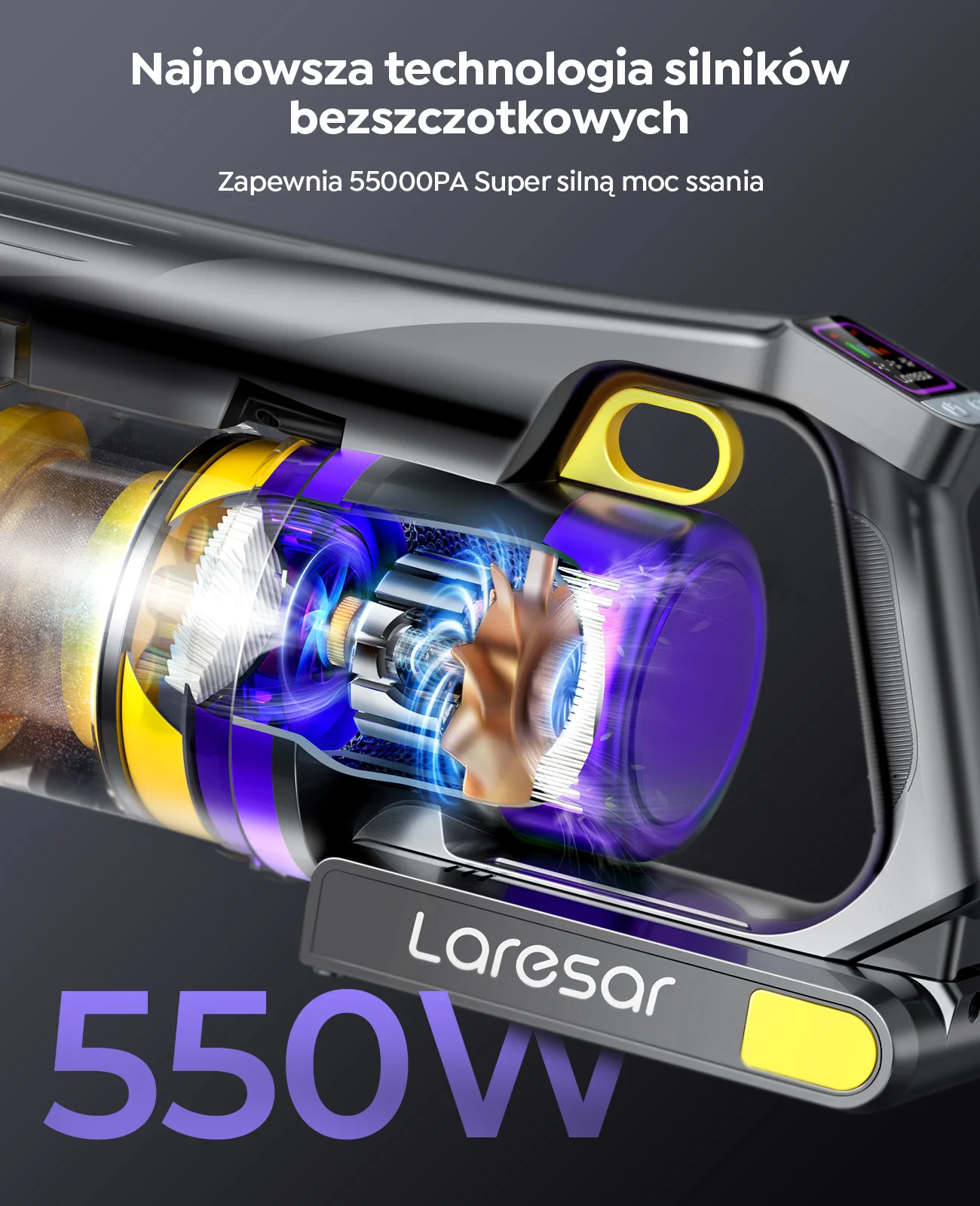 Laresar X11 550W 55000PA odkurzacz akumulatorowy ręczny inteligentny kubek do pyłu 60-minutowego 3-zestawy filtrów Możliwość zamontowania ładowarki na uchwytzie odkurzacza do ładowania baterii — zdjęcie 6