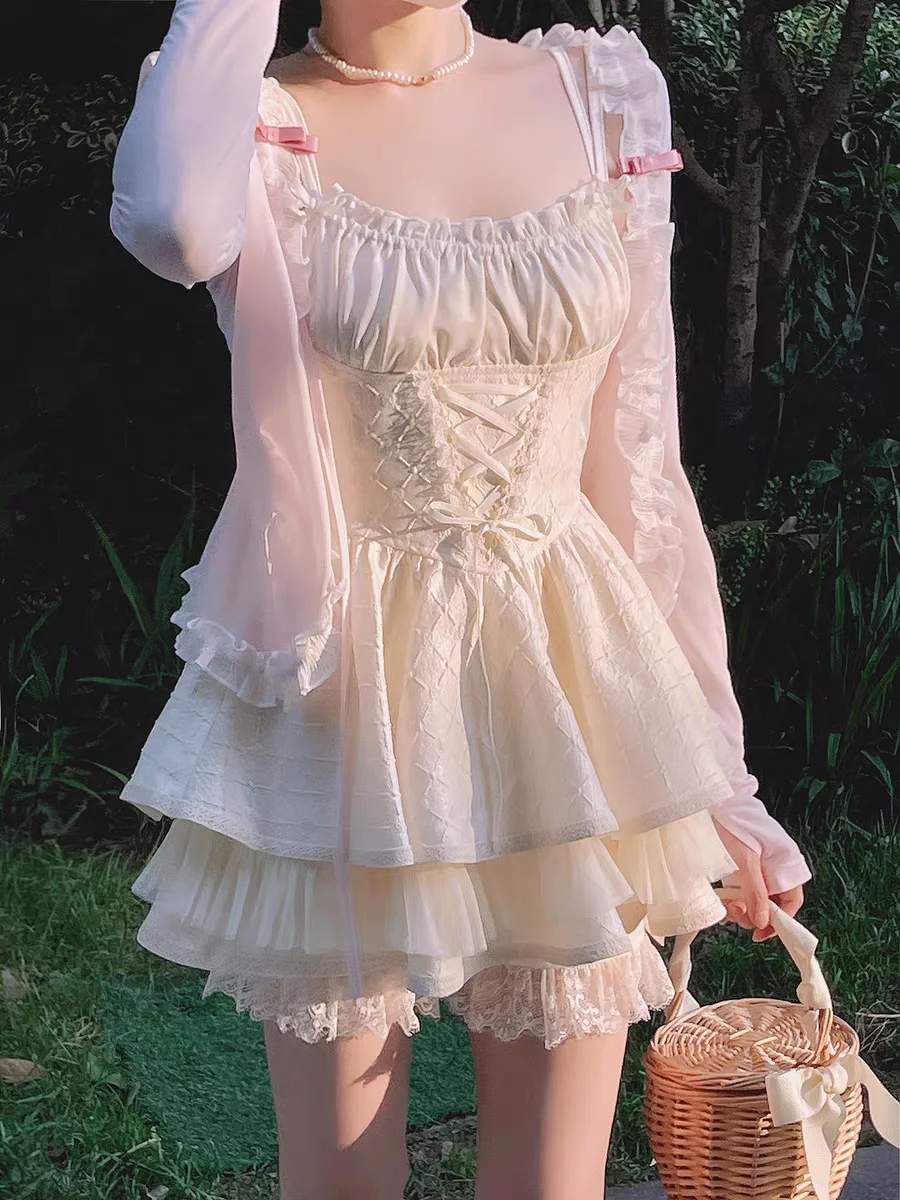

Princess sweet lolita Blouse bobon21 Garden girl ruffled edge lace bow sunscreen cardigan chiffon Blouse C2142