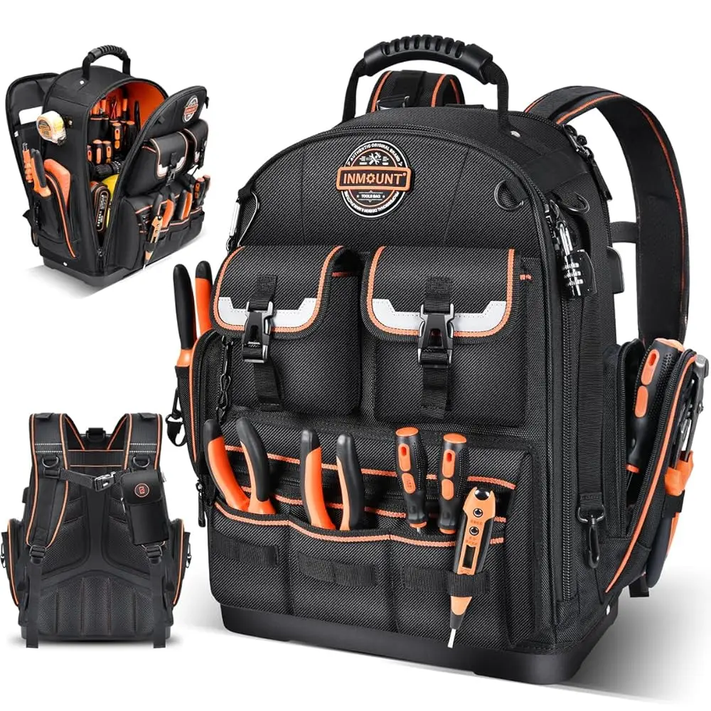 

Backpa Tool Bag - Tool Backpa Heavy Duty Tool Organizer, Water-Resistant Hvac Tool Backpa Electrician Tool Box With Molded