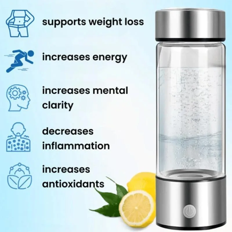 Hydrogen Water Bottle 14oz Portable Hydrogen Water Ionizer Machine - Hydrogen Rich Water Glass Health Cup for Home Office Travel