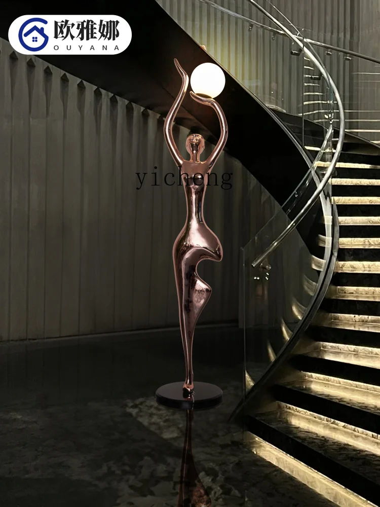 ZC Figure Sculpture Big Decorations Creative Home Stairs Dance Goddess Art Decoration Luminous Floor Ornaments